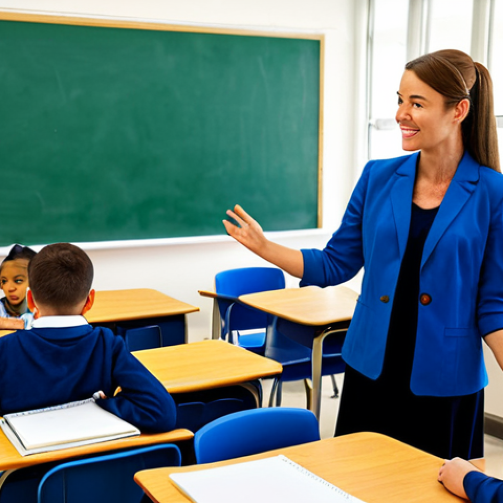 **

"A professional teacher in a modest classroom setting, interacting with fully clothed students, appropriate attire, safe for work, perfect anatomy, natural proportions, family-friendly learning environment, high-quality educational scene, vibrant colors."

**