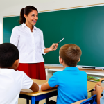 Home 13 **Interactive Classroom:** "A brightly lit classroom scene featuring a fully clothed teacher using an interactive whiteboard with enthusiastic students in appropriate attire, safe for work, professional educational environment, perfect anatomy, natural proportions, modest clothing, high quality."