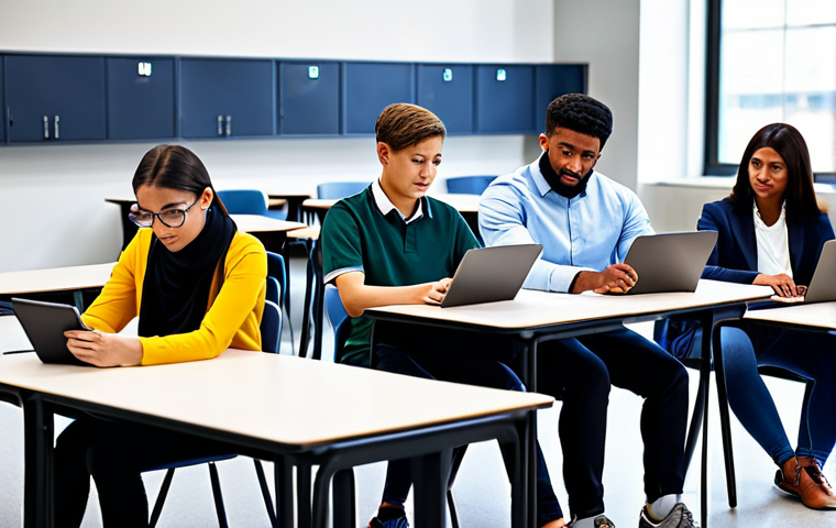 에듀테크로 인한 학습 방법 변화 - **

"A diverse group of students using tablets and laptops in a modern classroom setting, fully clot...