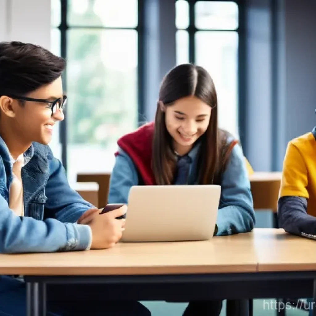 에듀테크 플랫폼의 사용자 경험 개선 방안 - **Prompt:** "A diverse group of cheerful students, aged 15-25, are actively engaged with an educatio...